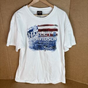 Harley Davidson Graphic T Shirt, XL, White, Skull, Flag, Ft Myers Fl